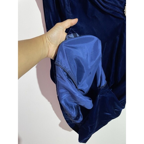 Vtg Y2K Velvet Dress 7/8 Blue Puff Sleeves Whimsigoth Holidays Prom Party USA - Picture 10 of 14